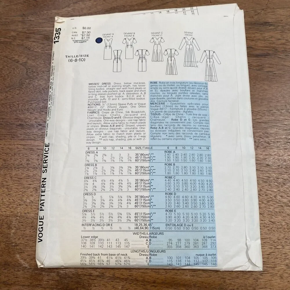 Vintage Vogue Sewing Pattern 1335 Basic Design Dress in 3 lengths Size 6-8-10